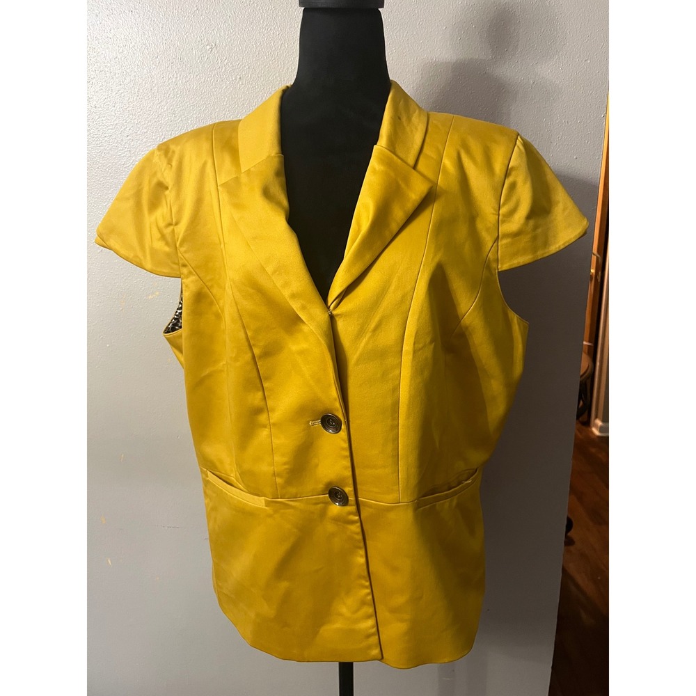 TAHARI Blazer Vest Short Sleeve Leopard Lining Women 18 Yellow Professional